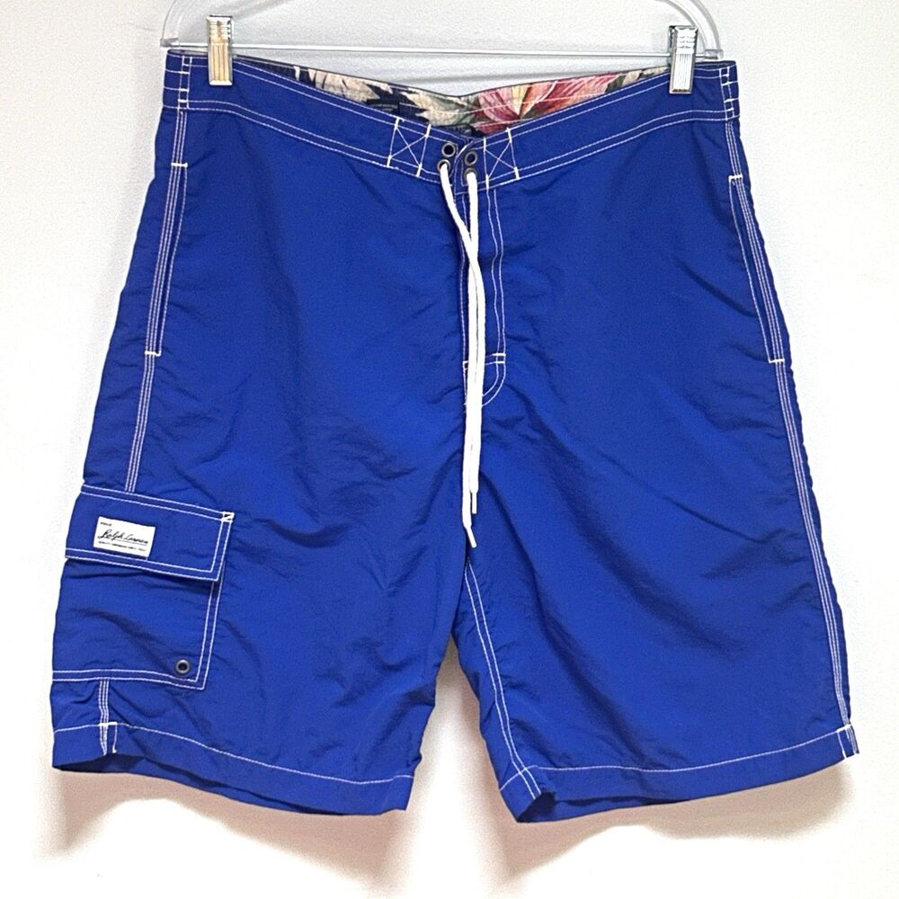 Polo Ralph Lauren Swim Trunks Men's M Blue Board Shorts Floral Lined‎ 9" Inseam